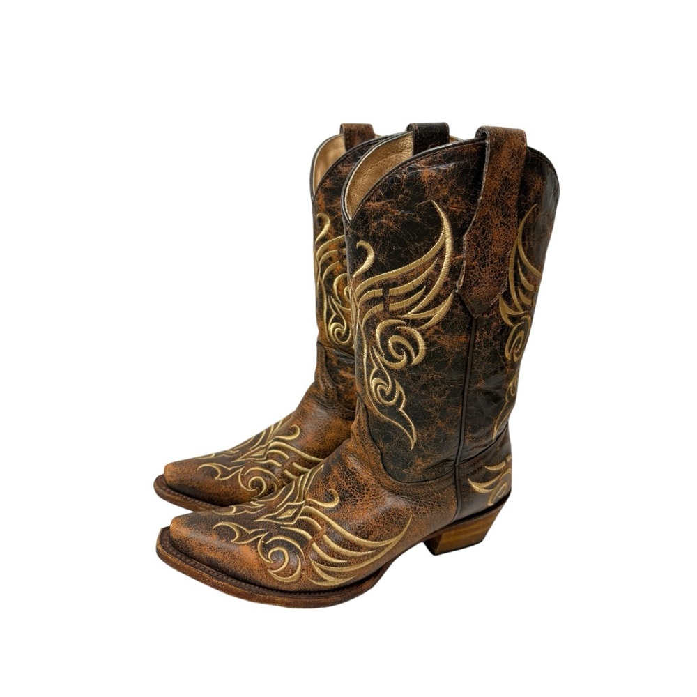 Circle G By Corral L5002 Distressed Bone Embroidered Western Boot Brown Size 7